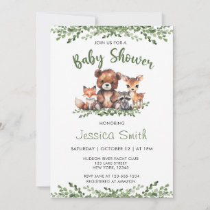 Invitation Baby shower DE COULEUR D'EAU DES ANIMAUX DE LA BOI