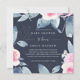 INVITATION BABY SHOWER DE COULEUR D'EAU FLORALE ROSE ROSE