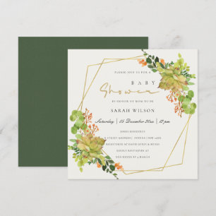 INVITATION BABY SHOWER DE COULEUR D'EAU FLORALE SUCCULTE CACT