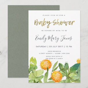 INVITATION BABY SHOWER DE COULEUR D'EAU FLORALE SUCCULTE CACT