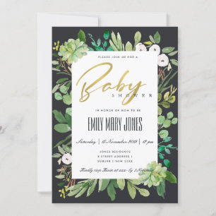 INVITATION BABY SHOWER DE COULEUR D'EAU SUCCULENTE DE RÉSERVE