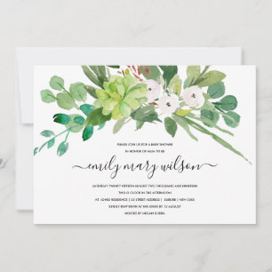 INVITATION BABY SHOWER DE COULEUR D'EAU SUCCULENTE DE RÉSERVE