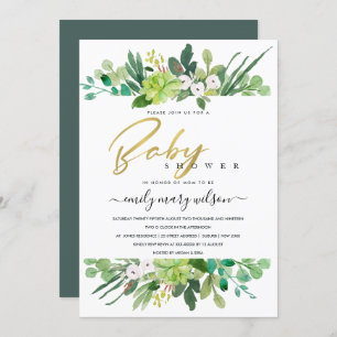 INVITATION BABY SHOWER DE COULEUR D'EAU SUCCULENTE DE RÉSERVE