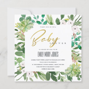 INVITATION BABY SHOWER DE COULEUR D'EAU SUCCULENTE DES ÉCHAPP