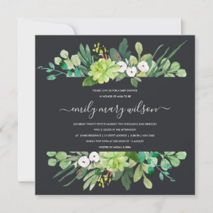 INVITATION BABY SHOWER DE COULEUR D'EAU SUCCULENTE DU CADRE D