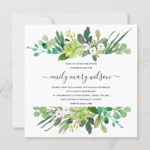 INVITATION BABY SHOWER DE COULEUR D'EAU SUCCULENTE DU CADRE D