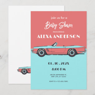 Invitation Baby shower de couleur pastel de voiture Vintage