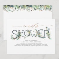 Baby-Shower de Couple Calligraphie Or et Verdure