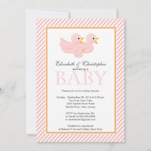 Invitation Baby shower de couple de canards roses modernes