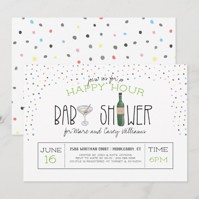 Invitation Baby-Shower de Couple | Happy Hour (Devant / Derrière)
