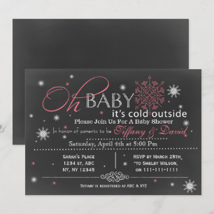 Invitation Baby shower de Couple Rose Neige hiver