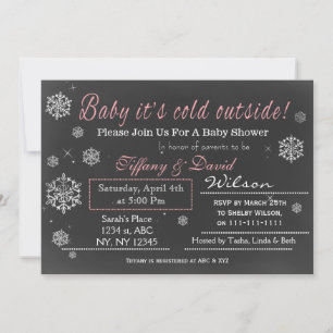 Invitation Baby shower de Couple Rose Neige hiver