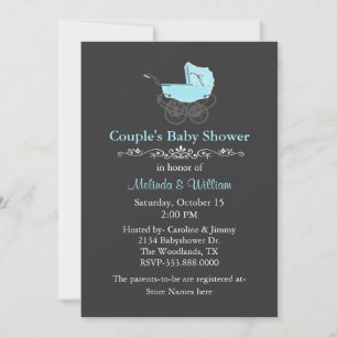 Invitation Baby shower de couple Vintage gris et bleu