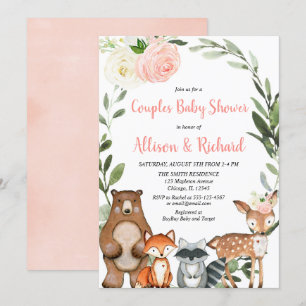 Invitation baby shower de couples de bois, animaux mignons