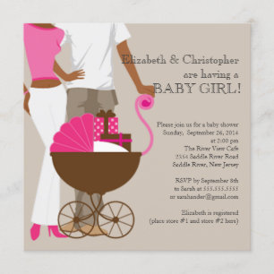 Invitation Baby shower de couples de chariot d'Afro-américain