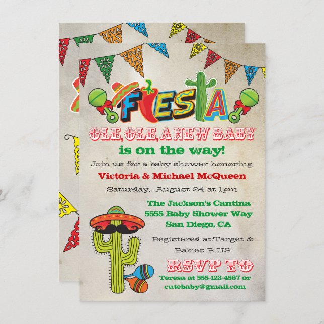 Invitation Baby shower de couples de fêtes mexicai (Devant / Derrière)