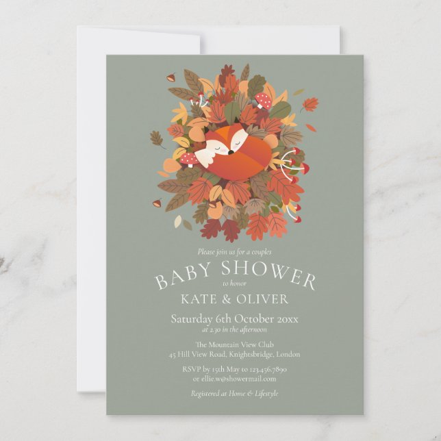 Invitation Baby Shower de couples de renardeaux de forêt rust (Devant)