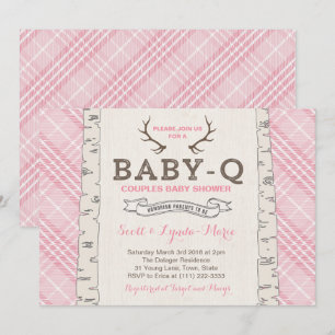 Invitation Baby shower de couples en Tartan rose pour fille