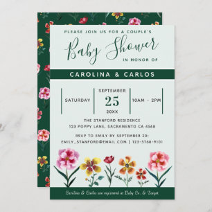Invitation Baby shower de couples floraux neutres