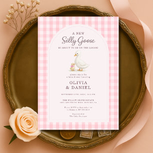 Invitation Baby Shower de couples Silly Goose Rose à carreaux