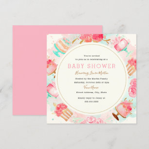 Invitation Baby shower de courge de gâteau de menthe rose dou