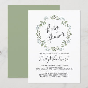 Invitation Baby shower de couronne botanique Sage Greenery