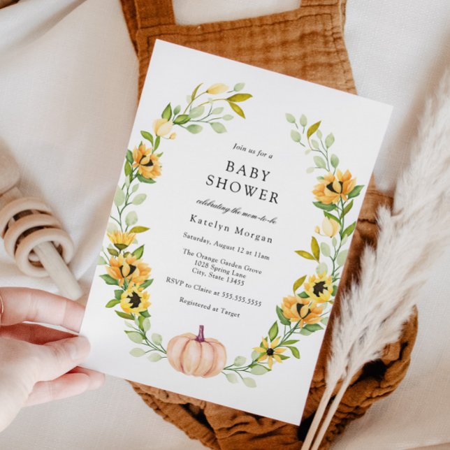 Invitation Baby shower de couronne citrouille et tournesol (Créateur téléchargé)