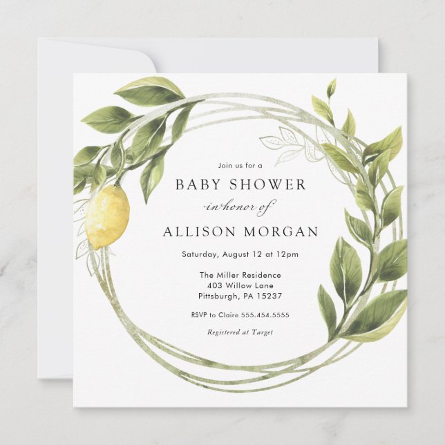 Invitation Baby shower de couronne de citron et de (Devant)