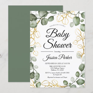Invitation Baby shower de couronne de feuillage Eucalyptus