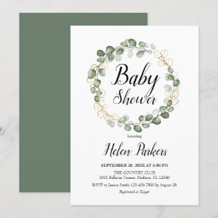 Invitation Baby shower de couronne de feuillage Eucalyptus