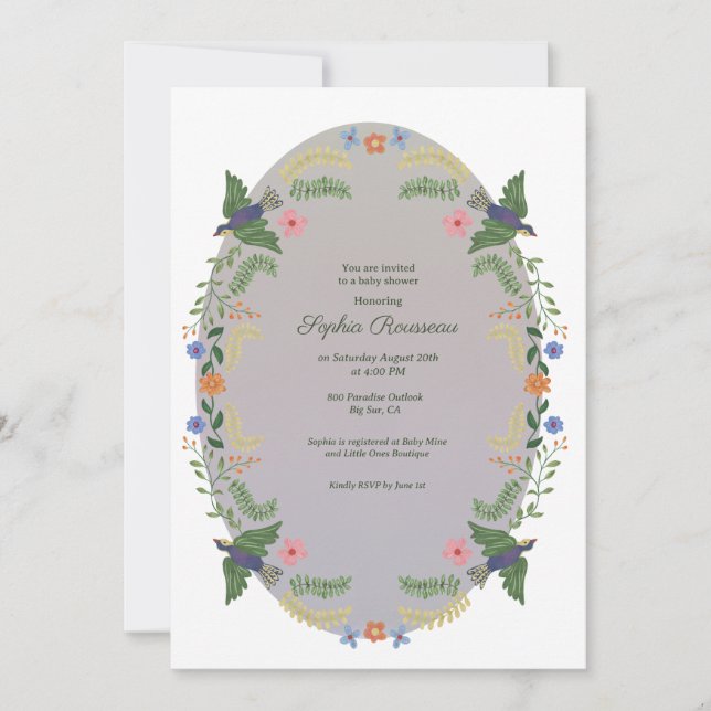 Invitation Baby shower de couronne de fleurs lunaires (Devant)