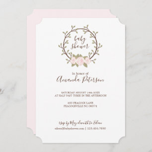 Invitation Baby shower de couronne de fleurs roses