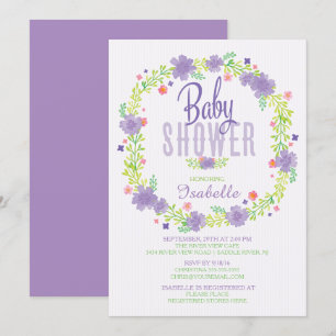 Invitation Baby shower de couronne de fleurs violet rose mode
