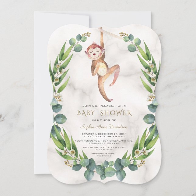 Invitation Baby shower de couronne de singe mignon Eucalyptus (Devant)