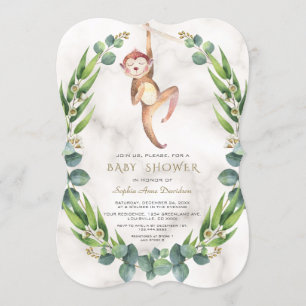Invitation Baby shower de couronne de singe mignon Eucalyptus
