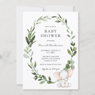 Invitation Baby shower de couronne d'éléphant Eucalyptus
