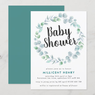 Invitation Baby shower de couronne Ethérée Eucalyptus