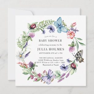 Invitation Baby shower de couronne Fleur sauvage papillon