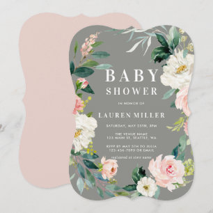 Invitation Baby shower de couronne florale gris