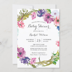 Invitation Baby shower de couronne rose violet