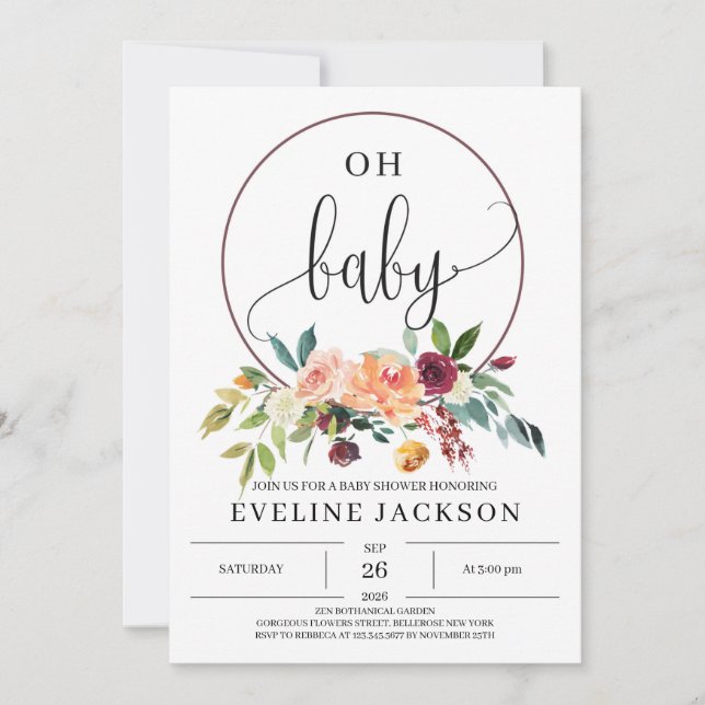 Invitation Baby shower de couronne rouge floral marigold auto (Devant)