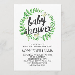 Invitation Baby shower de couronne verte à papillon jaune
