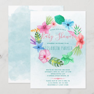 Invitation Baby shower de couronnes à fleurs bleu tropical ha