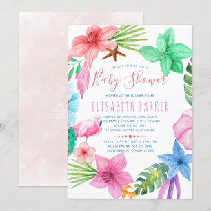 Invitation Baby shower de couronnes à fleurs rose tropicale h