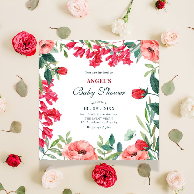Invitation Baby shower de couronnes à fleurs vert rouge (Créateur téléchargé)