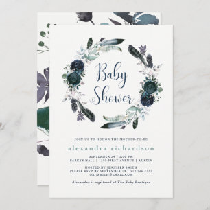 Invitation Baby shower de couronnes florales de Boho Navy Peo