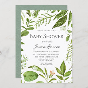 Invitation Baby shower de couronnes vertes moderne