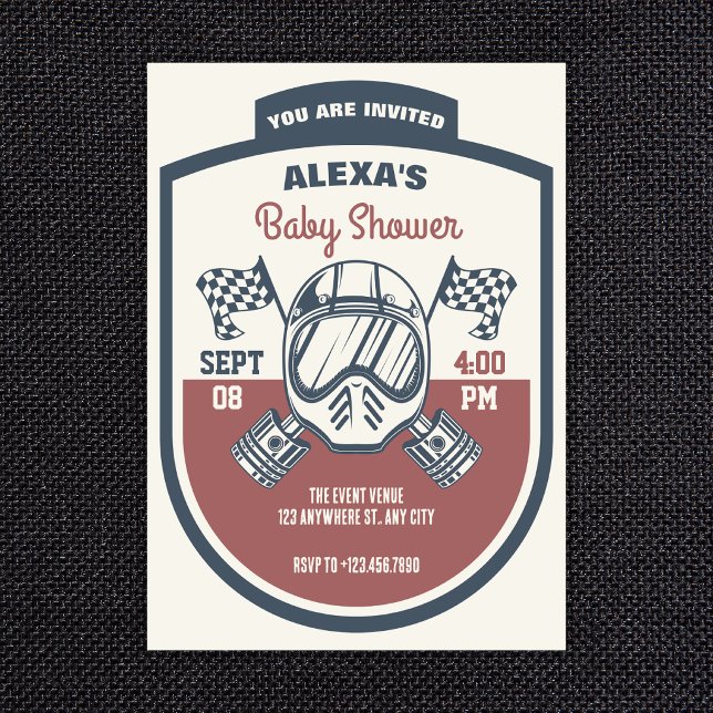 Invitation Baby shower de course de moto rétro (Créateur téléchargé)