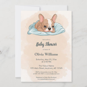 Invitation Baby shower de couverture bleu Chien à Chien à Chi