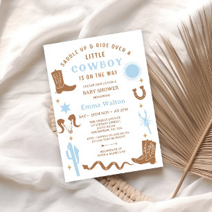Invitation Baby shower de cow-boy de rodéo Brown bleu moderne